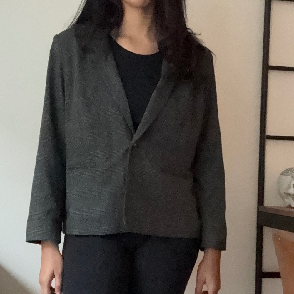 Kensie Women's Gray Plaid Blazer Jacket XL Button Front - Picture 2 of 8
